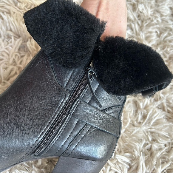 UGG Australia Jayne Black Stout boots 8.5 leather shearling heeled - Picture 11 of 11